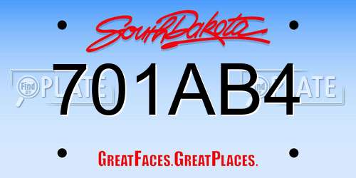 701AB4 South Dakota License Plate