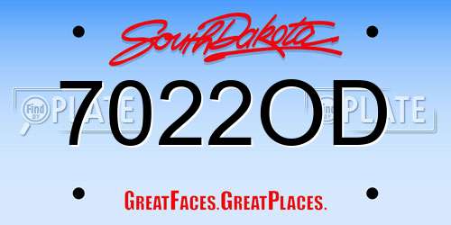 7022OD South Dakota License Plate