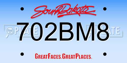 702BM8 South Dakota License Plate
