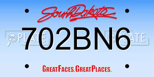 702BN6 South Dakota License Plate