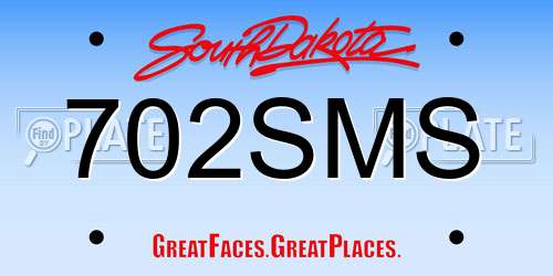 702SMS South Dakota License Plate
