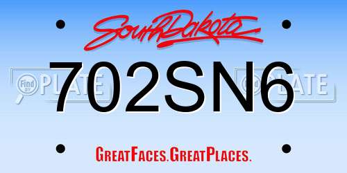 702SN6 South Dakota License Plate