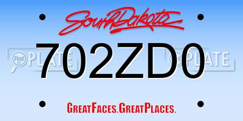 702ZD0 South Dakota License Plate