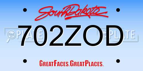702ZOD South Dakota License Plate