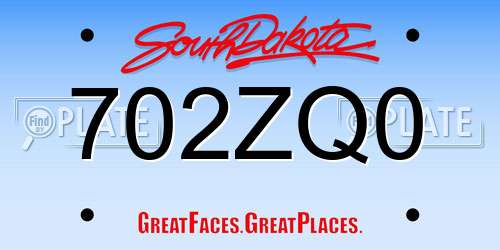 702ZQ0 South Dakota License Plate