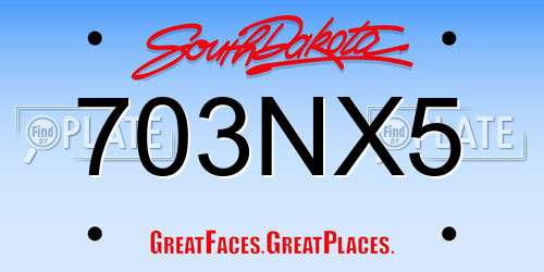703NX5 South Dakota License Plate