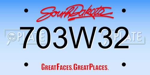 703W32 South Dakota License Plate