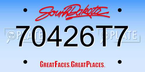 70426T7 South Dakota License Plate