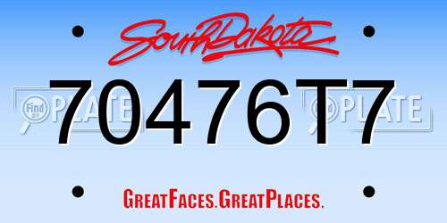 70476T7 South Dakota License Plate