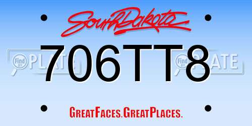 706TT8 South Dakota License Plate