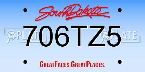 706TZ5 South Dakota License Plate