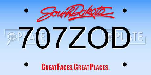 707ZOD South Dakota License Plate