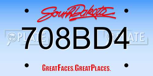 708BD4 South Dakota License Plate