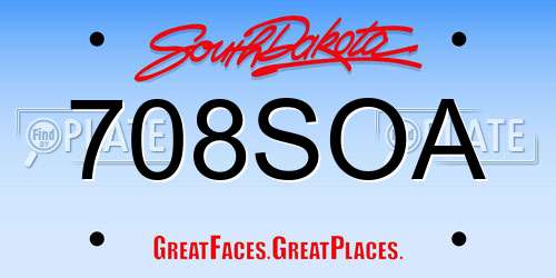 708SOA South Dakota License Plate