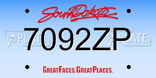 7092ZP South Dakota License Plate