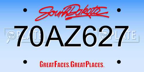 70AZ627 South Dakota License Plate