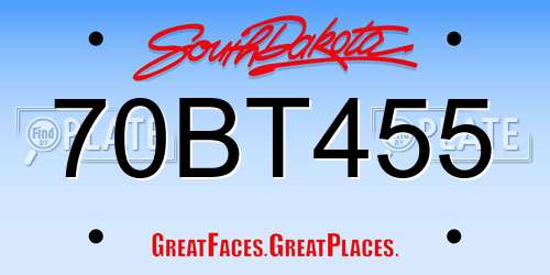 70BT455 South Dakota License Plate