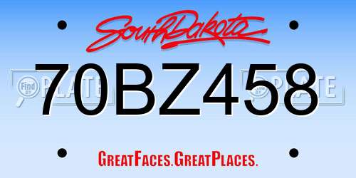 70BZ458 South Dakota License Plate