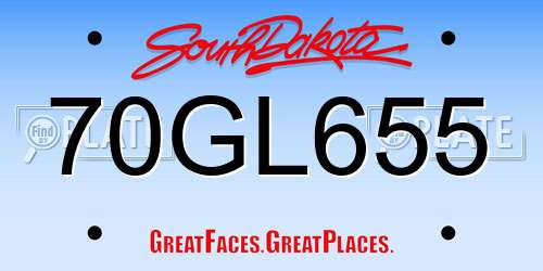70GL655 South Dakota License Plate