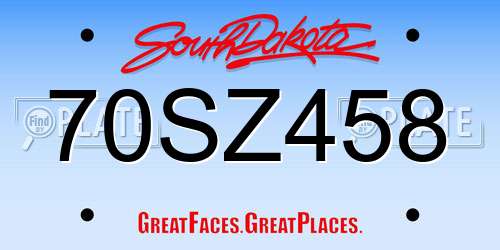 70SZ458 South Dakota License Plate