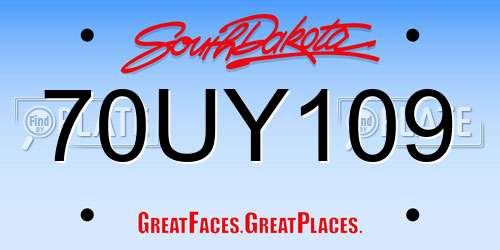 70UY109 South Dakota License Plate
