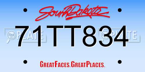 71TT834 South Dakota License Plate