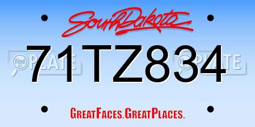 71TZ834 South Dakota License Plate