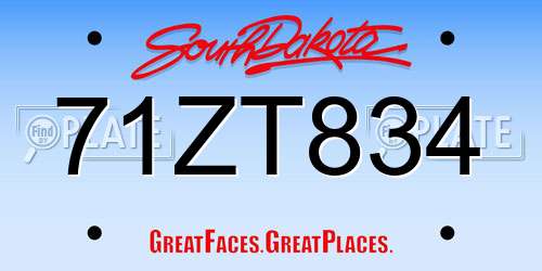 71ZT834 South Dakota License Plate