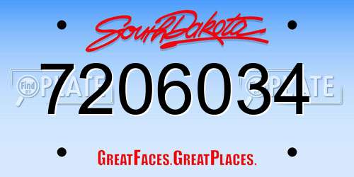 7206034 South Dakota License Plate