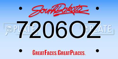 7206OZ South Dakota License Plate