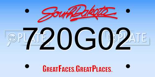 720G02 South Dakota License Plate