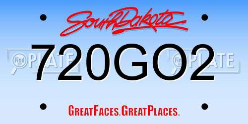 720GO2 South Dakota License Plate