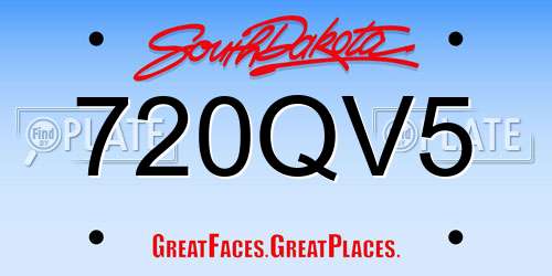 720QV5 South Dakota License Plate