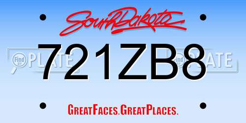 721ZB8 South Dakota License Plate
