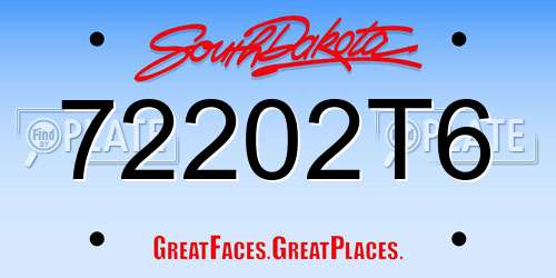 72202T6 South Dakota License Plate