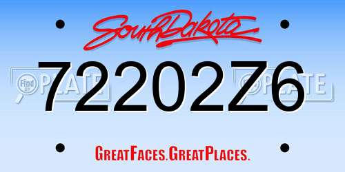 72202Z6 South Dakota License Plate