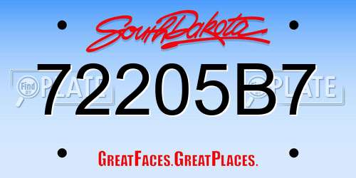 72205B7 South Dakota License Plate