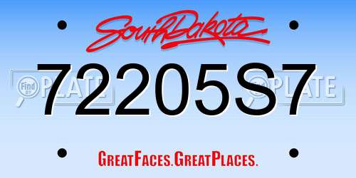 72205S7 South Dakota License Plate
