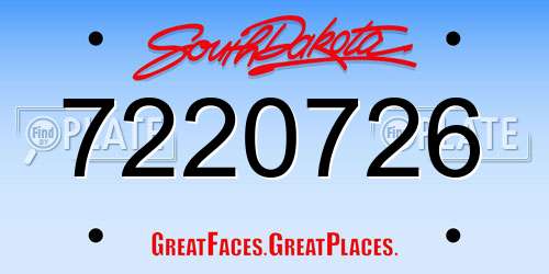 7220726 South Dakota License Plate