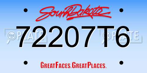 72207T6 South Dakota License Plate
