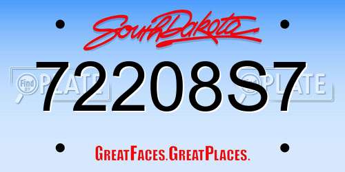 72208S7 South Dakota License Plate