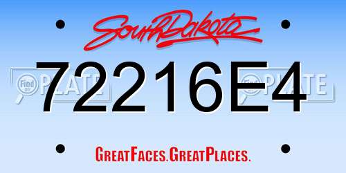 72216E4 South Dakota License Plate