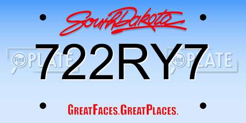 722RY7 South Dakota License Plate