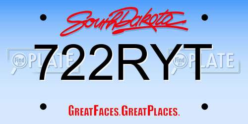 722RYT South Dakota License Plate