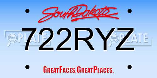 722RYZ South Dakota License Plate