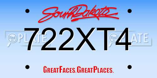 722XT4 South Dakota License Plate