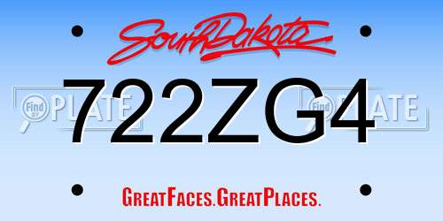 722ZG4 South Dakota License Plate