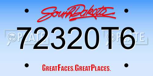 72320T6 South Dakota License Plate