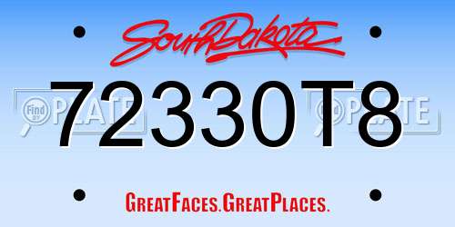72330T8 South Dakota License Plate
