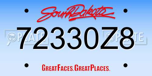 72330Z8 South Dakota License Plate